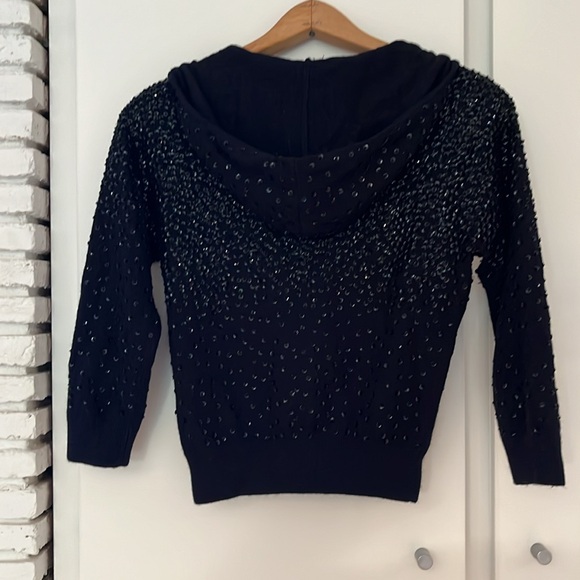 LaRok. All over sequined and beaded. Cashmere and silk hooded sweater. Small - Picture 3 of 5